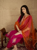 Varanga Women Pink Zari Embroidered Contrast Yoke Kurta With Bottom And Contrast Dupatta