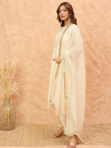 Varanga Women Zari Embroidered And Sequence Embellished With Organza Detailed Kurta With Bottom And Dupatta