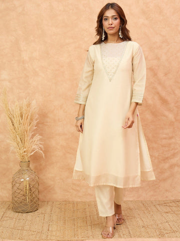 Varanga Women Zari Embroidered And Sequence Embellished With Organza Detailed Kurta With Bottom And Dupatta