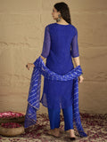 Varanga Women Navy Blue Bandhani Zari Embroidered Kurta Set with Dupatta