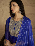 Varanga Women Navy Blue Bandhani Zari Embroidered Kurta Set with Dupatta
