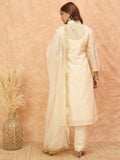 Varanga Women Cream Brocade Shimmer Zari Embroidered Kurta Set with Dupatta