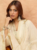Varanga Women Cream Brocade Shimmer Zari Embroidered Kurta Set with Dupatta