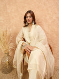 Varanga Women Cream Brocade Shimmer Zari Embroidered Kurta Set with Dupatta