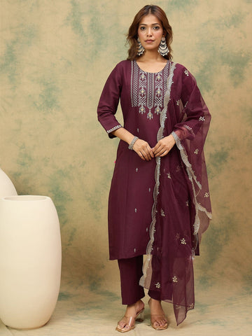 Zari Embroidered Straight Kurta With Trouser & Dupatta