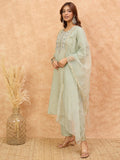 Varanga Women-Thread & Sequin Embroidered Yoke Kurta With Trouser & Scallop Dupatta