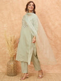 Varanga Women-Thread & Sequin Embroidered Yoke Kurta With Trouser & Scallop Dupatta