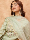 Varanga Women-Thread & Sequin Embroidered Yoke Kurta With Trouser & Scallop Dupatta