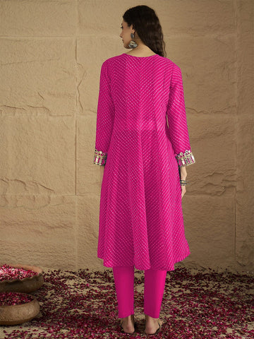 Varanga Women Graceful Beige Kurta Set Featuring Gota Patti Detailing, Paired With Solid Trousers