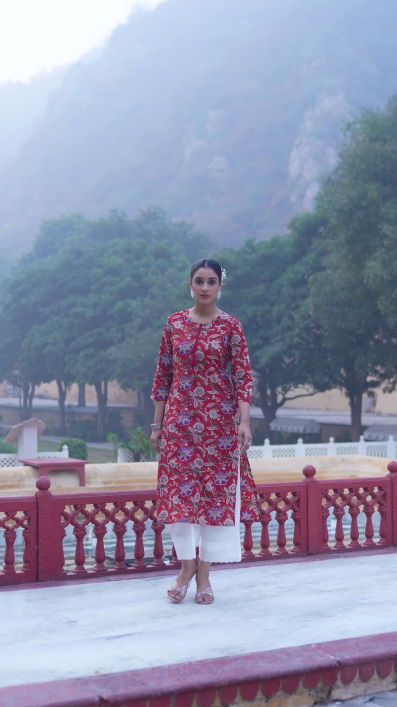 Varanga Women Maroon Round Neck With Drawstring And Embellished With Sequins Straight Kurta