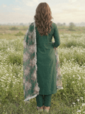 Varanga Green embroidered kurta with tonal trouser and printed dupattta