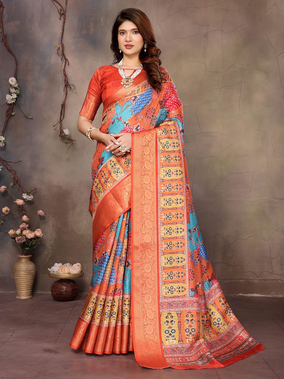 Ethnic Motifs Zari Woven Design Banarasi Saree