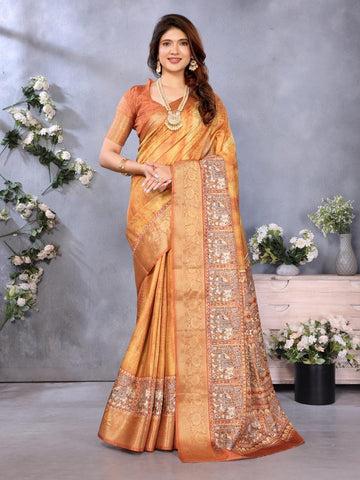 Ethnic Motifs Zari Woven Design Banarasi Saree
