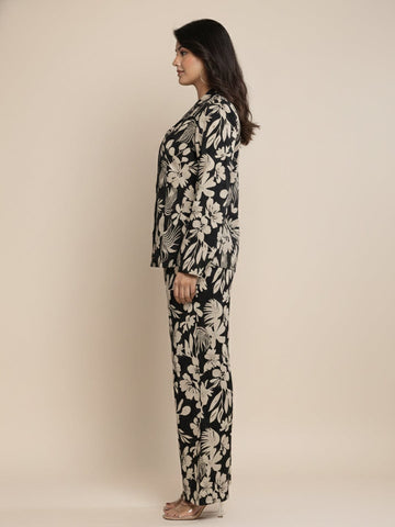 KSUT Women Floral Printed Front Placket Shirt with Flared Palazzo