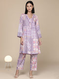 KSUT Women Lavender Abstract Printed V-Neck A-Line Kurta Paired With Tonal Bottom