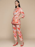 KSUT Women Rust Abstract Printed Top Paired With Tonal Printed Bottom