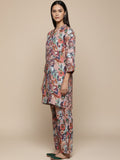 KSUT Women Beige Floral Printed Tunic Paired With Tonal Bottom