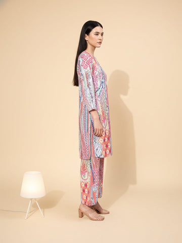 KSUT Women Multi Colour Abstract Printed Angrakha Style Kurta Paired With Tonal Printed Bottom