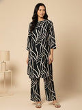 KSUT Women Black & White Abstract Printed Straight Kurta Paired With Tonal Printed Bottom