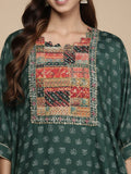 KSUT Women Green Pure Muslin Sequins And Beads Embellished Kaftan Kurta Apired  With Dhoti Pants