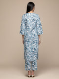 KSUT Women Women White & Blue Floral Printed A-Line Kurta Paired With Tonal Bottom