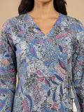 KSUT Women Grey Abstract Printed Angrakha Style Kurta Paired With Bottom