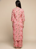 KSUT Women Pink Floral Printed Straight Kurta Paired With Tonal Printed Bottom