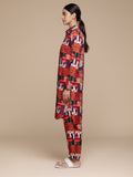 KSUT Women Multi Colour Abstract Printed Shirt Collar Straight Kurta Paired With Tonal Bottom