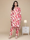 KSUT Women Cream Abstract Printed Shirt Collar Straight Kurta Paired With Tonal Bottom