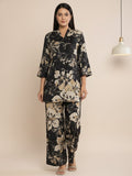KSUT Women Floral Printed Front Placket Shirt with Flared Palazzo