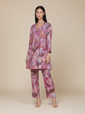 KSUT Women Purple Abstract Printed V-Neck A-Line Kurta Paired With Tonal Bottom