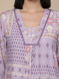 KSUT Women Lavender Abstract Printed V-Neck A-Line Kurta Paired With Tonal Bottom