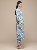 KSUT Women Women White & Blue Floral Printed A-Line Kurta Paired With Tonal Bottom