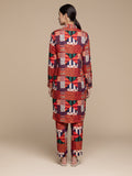 KSUT Women Multi Colour Abstract Printed Shirt Collar Straight Kurta Paired With Tonal Bottom