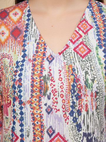 KSUT Women Multi Colour Abstract Printed Angrakha Style Kurta Paired With Tonal Printed Bottom