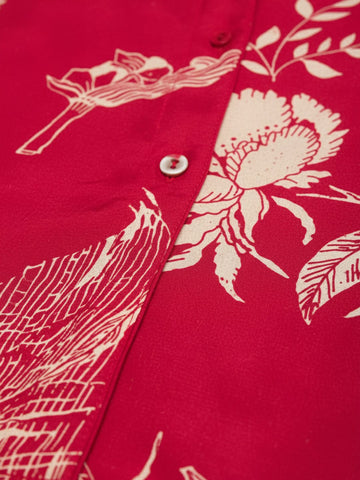 KSUT Women Floral Printed Front Placket Shirt with Flared Palazzo