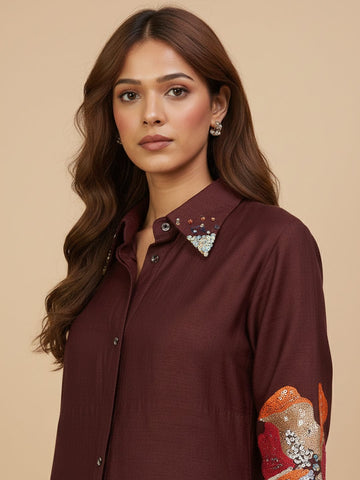 KSUT Women Co-Ord Set With Floral  Patch Work With Embellishment