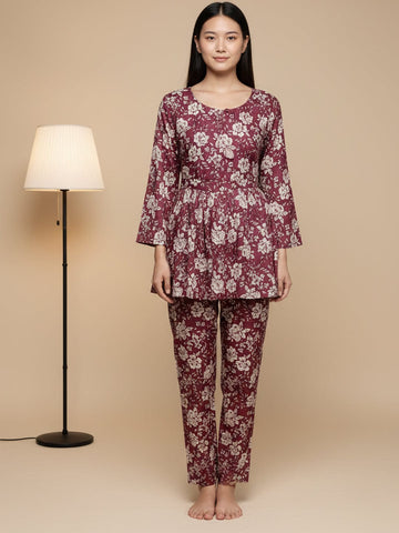 KSUT Women Purple Floral Printed Kurta Paired Ith Printed Bottom