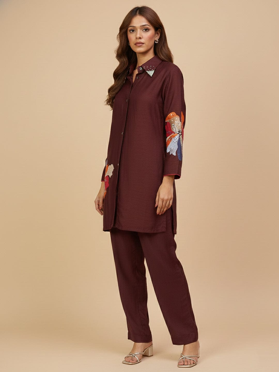 KSUT Women Co-Ord Set With Floral Patch Work With Embellishment