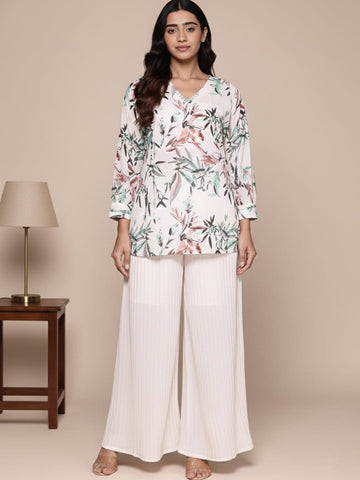 KSUT Women Off White Floral Printed Embroidered Co- Ord Sets