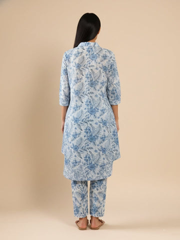 KSUT Women Blue Floral Printed High- Low Kurta With Bottom