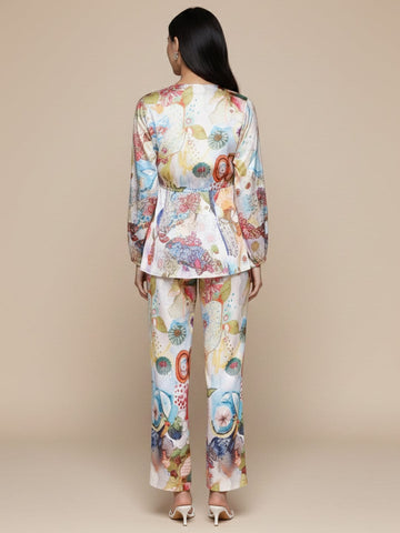 KSUT Women Multi Colour Abstract Printed Top Paired With Tonal Printed Bottom