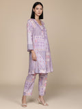 KSUT Women Lavender Abstract Printed V-Neck A-Line Kurta Paired With Tonal Bottom