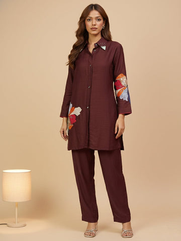 KSUT Women Co-Ord Set With Floral Patch Work With Embellishment