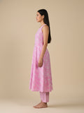 KSUT Women Lavender And White Floral Printed Anarkali Kurta Paired With Tonal Bottom