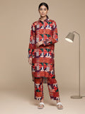 KSUT Women Multi Colour Abstract Printed Shirt Collar Straight Kurta Paired With Tonal Bottom