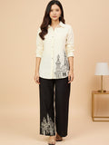 KSUT Women Black And White Co-Ord Set With Thread Work And Sequins Highlighting