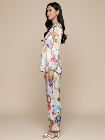 KSUT Women Multi Colour Abstract Printed Top Paired With Tonal Printed Bottom