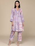 KSUT Women Lavender Abstract Printed V-Neck A-Line Kurta Paired With Tonal Bottom