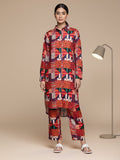 KSUT Women Multi Colour Abstract Printed Shirt Collar Straight Kurta Paired With Tonal Bottom